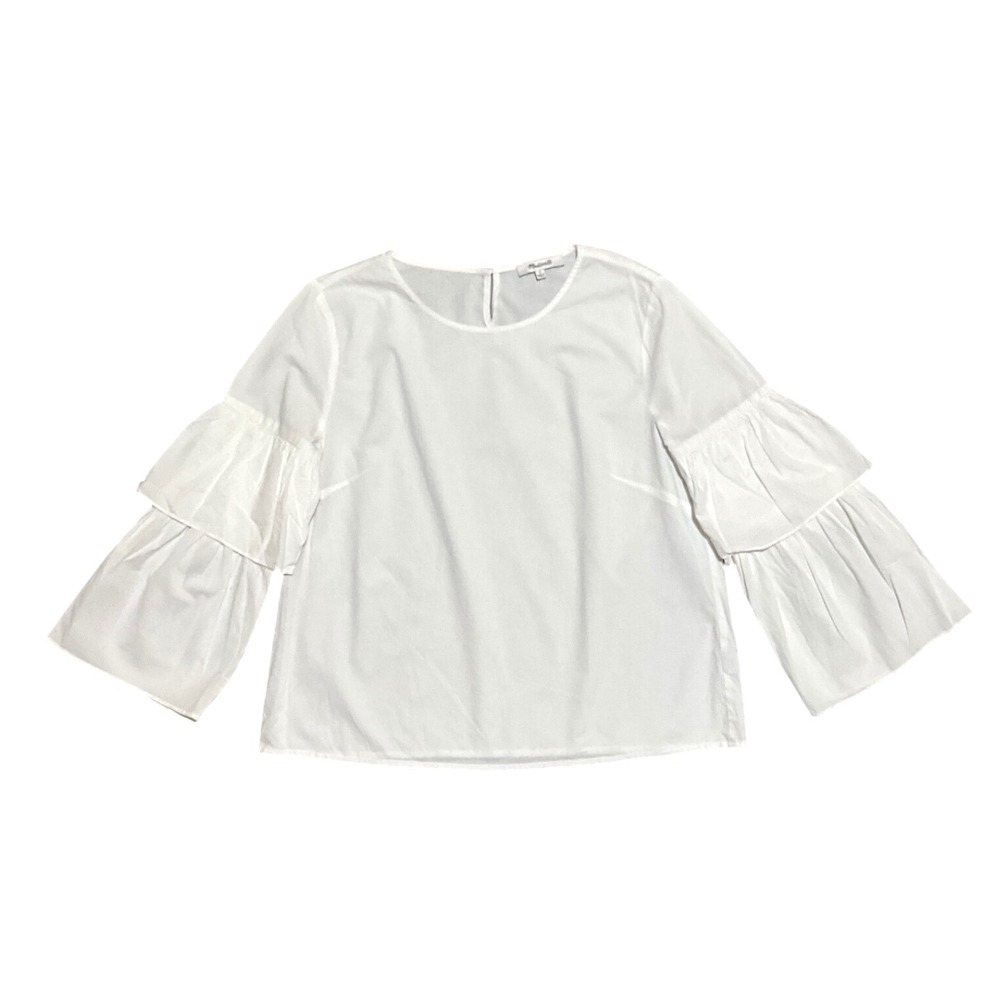 Madewell White Cotton Ruffle Bell Sleeve Blouse Top Women Lightweight Casual Sโ